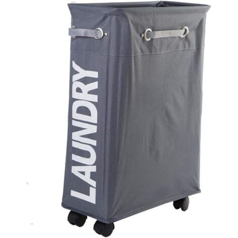(Gris foncé) Panier à linge pliable mince de 45 L avec 4 roues Panier à linge pliable mince Collecteur de buanderie Boîte à linge rectangulaire Rangement de vêtements pour la maison (1/4)