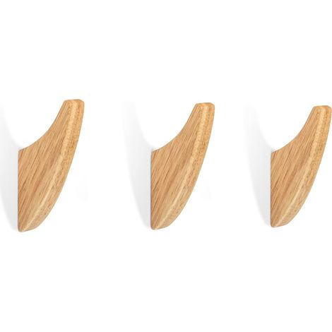 Sollbry Neue Holz-Wandhaken, Holz-Kleiderhaken, natürliches massives schwarzes Walnussholz und Gummibaumholz, dekorative Wandhaken zum Aufhängen von Mänteln, Handtüchern, Hüten (Gummiholz, 3 Stück) (1/4)