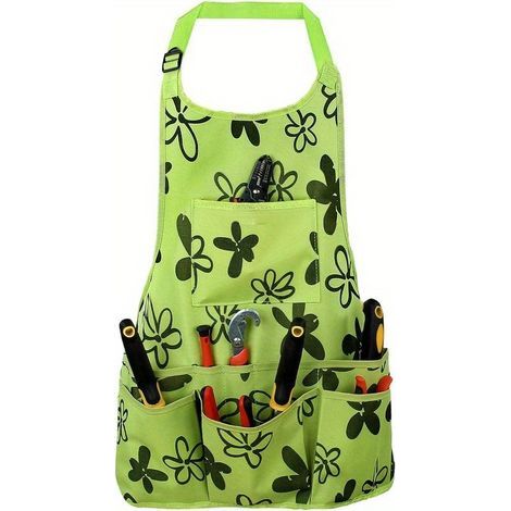 Tablier de jardin robuste en tissu Oxford avec ceinture à outils multi-poches - Motif floral vert, durable et résistant à l'usure, idéal pour hommes et femmes Essentiel de jardinage (1/5)