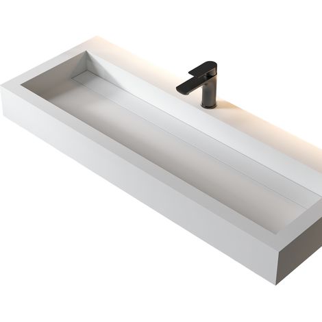 BERNSTEIN - Vasque moderne 120x46x13cm en fonte minérale, Lave main à poser - Blanc mat - PB2079 (1/5)
