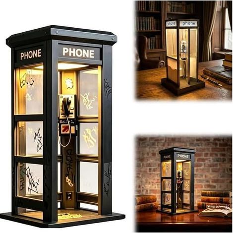 Stimmungsleuchte in Form einer Vintage-Telefonzelle, warmes LED-Licht, Innendekoration (1/5)