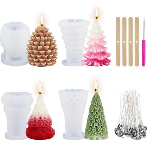 Set mit 4 Silikonformen zur Herstellung von Weihnachtskerzen: Weihnachtsbaum, Tannenzapfen und vieles mehr (1/5)