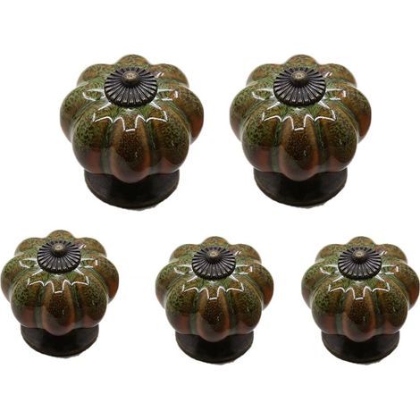 AIDUCHO Juego de 5 tiradores de cajón de cerámica esmaltada estilo europeo con forma de calabaza (verde) (1/5)