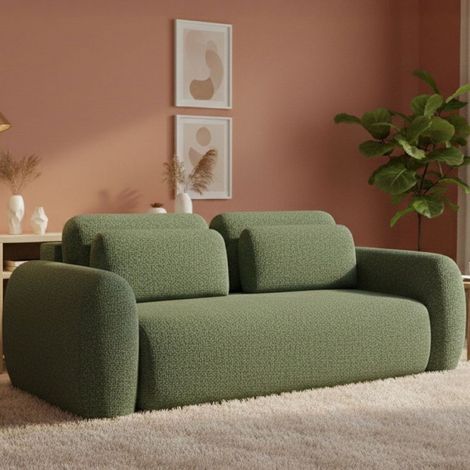 Sofa Bett 3-Sitzer Sessame, Stauraum, Klappbett, Verstellbar, 266x121 cm Grün (1/5)
