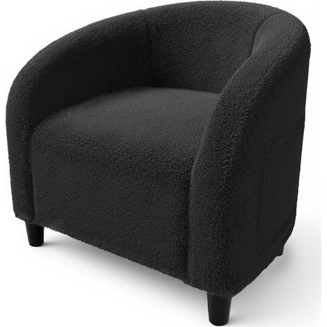 Fauteuil rond bouclé gris avec coussin confortable (1/5)