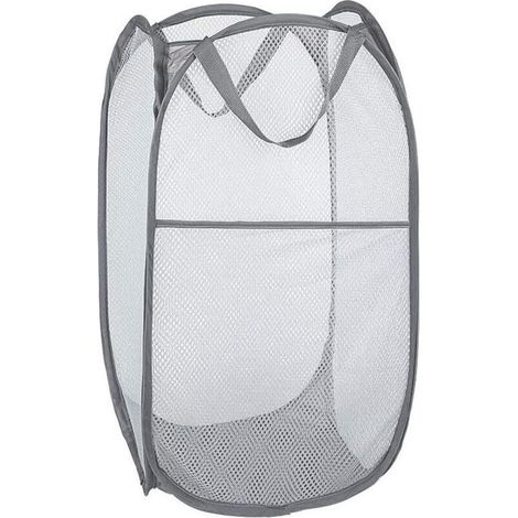 Panier à linge pliable en maille popup – gris, avec poignée renforcée et design compact pour rangement facile (1/4)