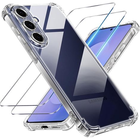 3 en 1 Coque et Verre Trempé pour Samsung Galaxy S25 FE, [Coussin d'air Intégré] Anti-Jaunissement Souple TPU Bumper Coque Protection pour Samsung s25 fe 5g, Transparente (1/5)
