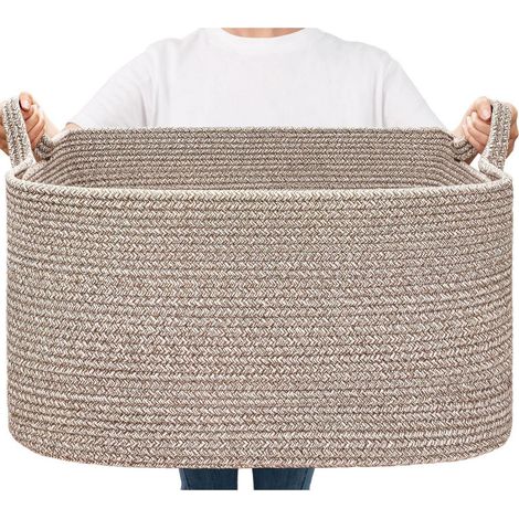 Großer geflochtener Aufbewahrungskorb 65L rechteckig mit Griffen, braun (1/5)
