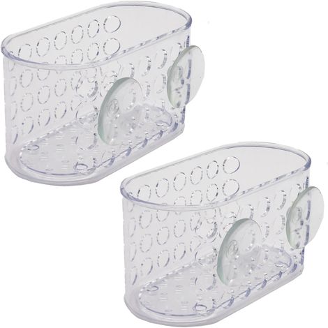 Cesta de almacenamiento para baño, cesta de almacenamiento transparente con drenaje sin necesidad de taladrar para cocina y aseo, cesta de almacenamiento sin dejar marcas - transparente (1/5)