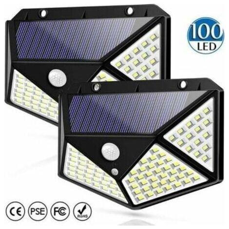 Lot de 2 Projecteurs Solaire avec détecteur de mouvement 100LED Applique murale solaire lumineuse à quatre faces (1/4)