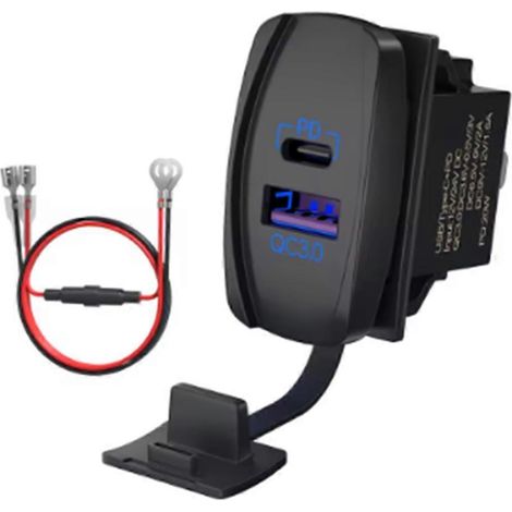 Wasserdichter 12-V-USB-Wippschalter, zwei USB-C- und QC-3.0-Anschlüsse, PD-Ladebuchse für Auto, UTV, RZR, Wohnmobil, LKW und Boot (1/5)