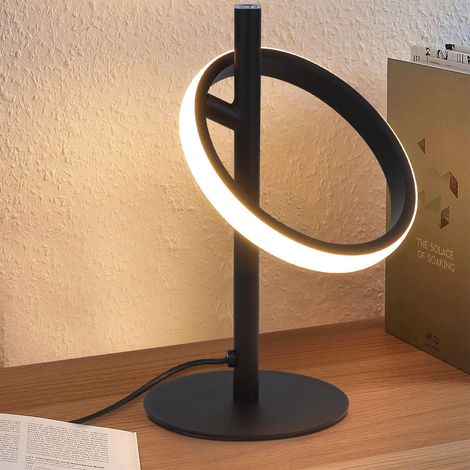 ZMH Lampe de Table LED Lampe de Table Tactile Dimmable - Lampe de Chevet Noir Lampe de Chevet Anneaux Tournants 6W 3000K Blanc Chaud pour Chambre Lit Salon Chambre d'Enfant Bar Restaurant-Noir (1/5)