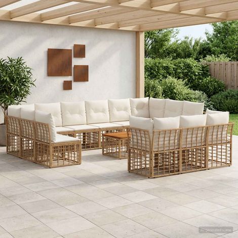 Salon de jardin modulable 14 pièces en poly rotin blanc naturel et crème - PANGIVO (1/5)