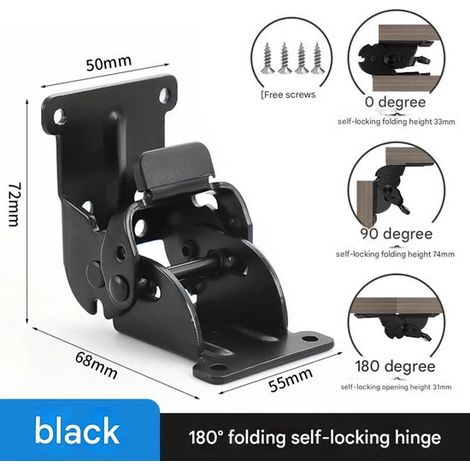 Bisagra plegable autoblocante de acero inoxidable，bisagra para muebles，conexión de piezas fijas，accesorios para mesa plegable，2 piezas，negro