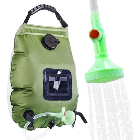 1 bolsa de ducha solar de 20 litros (5 galones)，Bolsa de ducha plegable y portátil，Bolsa de agua para ducha de camping al aire libre，Verde (1/5)