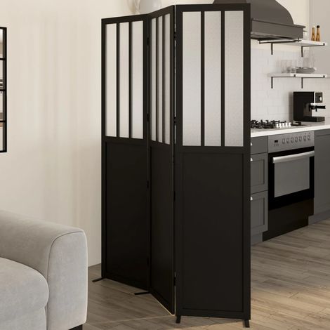 Mampara interior con cristal de taller negro y cristales opacos