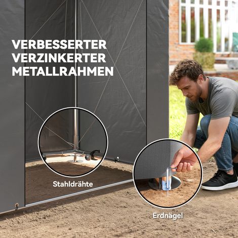 Abri de voiture imperméable 1,9 x 1,2 m avec porte à fermeture éclair enroulable et fenêtre de ventilation. Gris anthracite. (1/4)