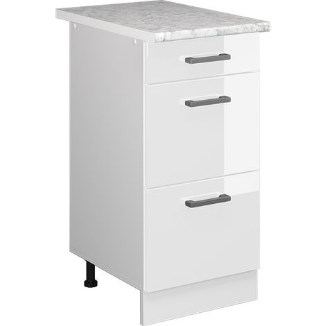 Mobiletto base per cucina R-Line, Bianco lucido, 40 cm con cassetti PL Marmo, Vicco