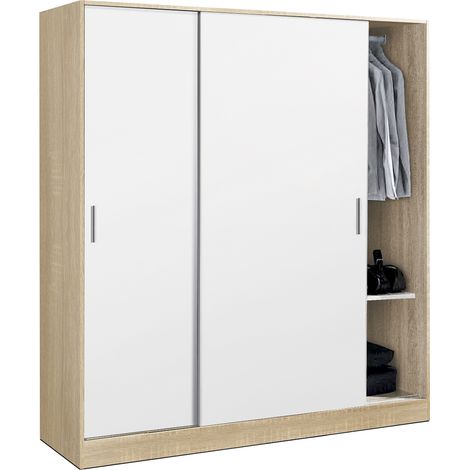 Armoire / placard de rangement de 2 portes coulissantes coloris Chêne Cambrian /blanc - longueur 182 x profondeur 56 x hauteur 200 cm -PEGANE-