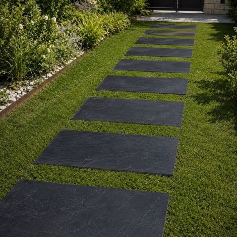 Pas Japonais Rectangle en Ardoise Noire 100x50x2-4 cm - À l'unité - Ti'ma Stone (1/5)