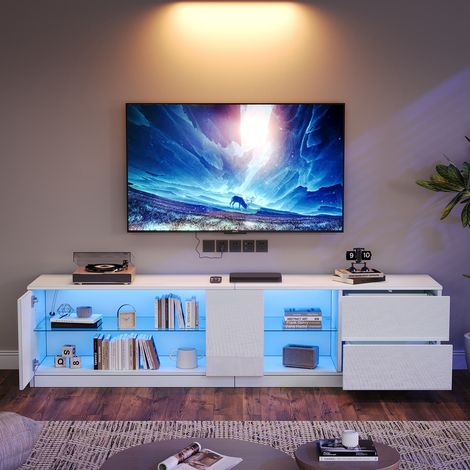 Meuble tv 160 cm LED brillant, sideboard moderne, éclairage LED, compatible tv jusqu’à 65 pouces, pour salon et chambre (1/5)