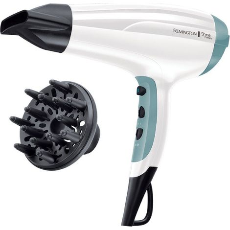 Remington Secador de Pelo Shine Therapy, Iónico, Cabello Sin Encrespamiento y Más Brillante,2300 W, Concentrador y Difusor, 3 Temperaturas, 2 Velocidades, Rejilla Trasera Desmontable, D5216
