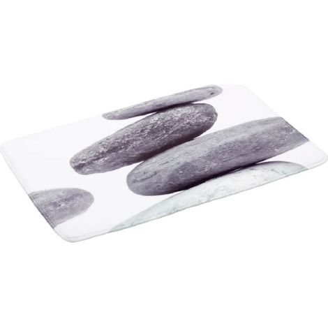 Tapis de bain microfibre blanc et gris galets - 45x70cm (1/3)