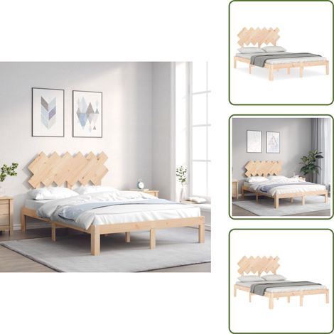 The Living Store Massivholzbett mit Kopfteil - Holzbett - Kiefernholzbett - Doppelbett - Massivholzbette - Bettgestell (1/5)
