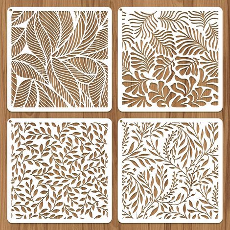CCYKXA4 Pièces Pochoirs Décoratifs Feuilles, Modèle de Dessin de Textures pour Peinture, Set de Pochoirs Réutilisables en Plastique pour Toile Bois 20×20 cm (1/5)