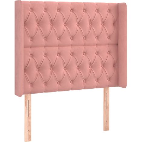 Testiera accessorio letto arredo camera con bordo laterale imbottito 103 x 16 x 118/128 cm Tessuto velluto rosa TDL0204369