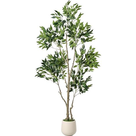 Grand Ficus Artificiel 180 cm, Plante Artificielle, Faux Bananier avec Pot Blanc et Mousse, Faux Arbre pour Intérieur et Extérieur, Feuilles et Tronc Réalistes, Arbre Décoratif Salon, Bureau (1/5)