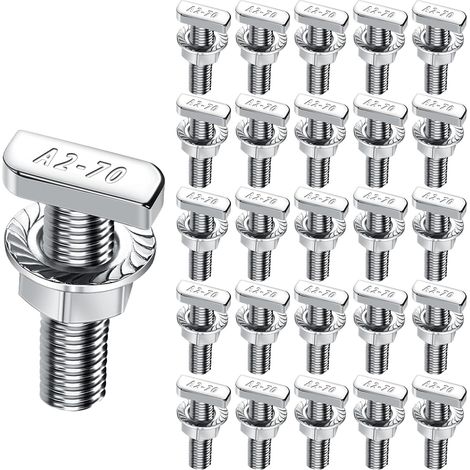 Vis à tête de marteau, M10x30, en acier inoxydable, 25 pièces, avec écrous de verrouillage, écrous à bride M6, pour rails de montage solaires PV, serre et photovoltaïque (1/5)