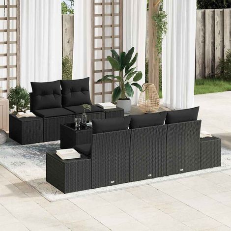 Sofa Set mit Kissen Schwarz Poly Rattan