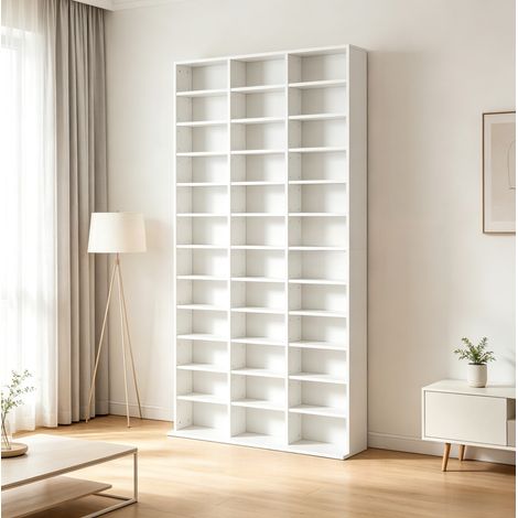 Étagère multimédia 102x23,5x195 cm en MDF blanc, avec rangement pour salon ou bureau FloraGrace (1/5)