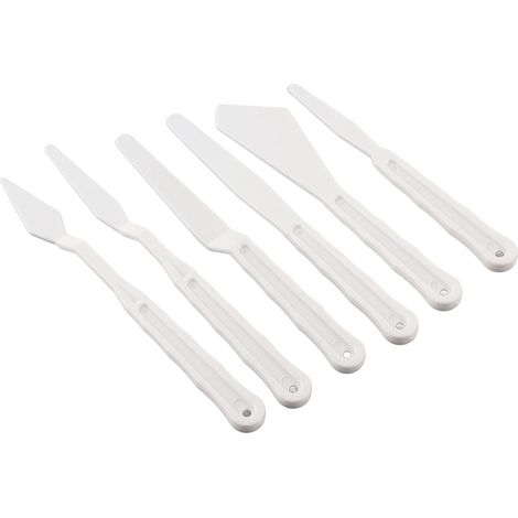 Lot de 6 couteaux à palette de peinture en plastique blanc Spatules à pigments pour étaler les couleurs à gratter et à superposer Peinture à l'aquarelle (1/5)