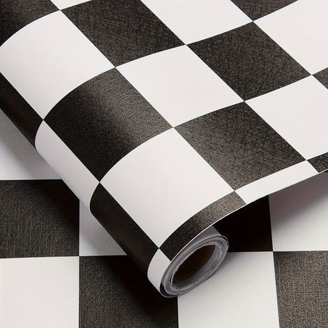 1 rouleau de papier peint autocollant à carreaux noir et blanc, imperméable, pour cuisines et armoires, largeur 60 cm x longueur 3 m (1/5)