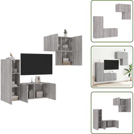 The Living Store 4-tlg. Wohnwand Grau Sonoma Holzwerkstoff - TV-Schrank (1/5)