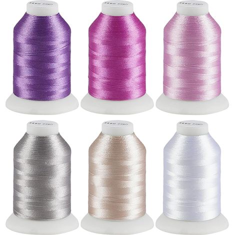 Lot de 6 fils à broder en polyester pour machine à coudre, 500 m (550 Y), pour bracelets, broderie, artisanat, matelassage, couture, machine à coudre