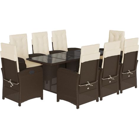 Maison Exclusive - 9-tlg. Garten-Essgruppe mit Kissen Braun Poly