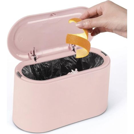 Ahlsen Kleiner Tisch-Mülleimer, Mini-Kunststoff-Mülleimer mit Deckel für Badezimmer, Büro, Schlafzimmer und Auto, Schreibtisch-Aufbewahrung (Rosa)