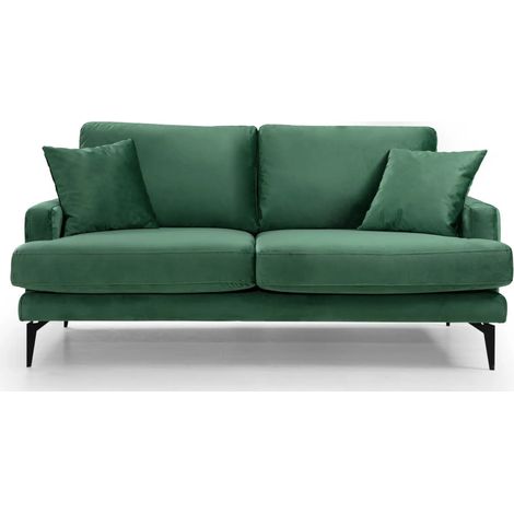 Canapé 2 places design tissu velouté vert Kombaz 175cm (1/5)