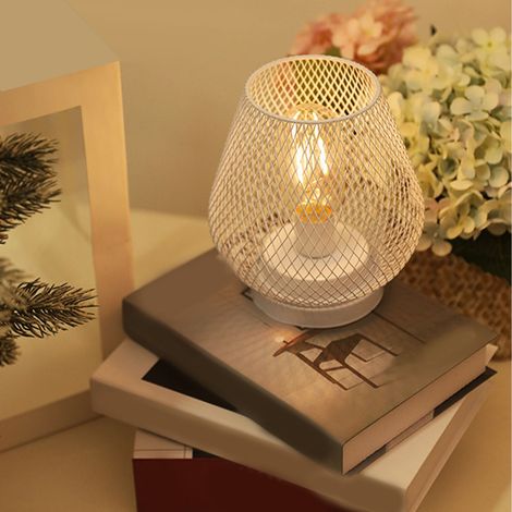 Nordische LED-Nachttischlampe aus Schmiedeeisen, Retro-Stil, minimalistisch, stimmungsvoll, für Schlafzimmer und Esszimmer, weiß (1/5)