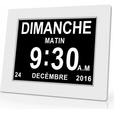 LCD Horloge Numérique Calendrier avec Date, Jour Et Heure  Horloge Alzheimer  C'est pour Les Parents, Grands-Parents Et Enfants-White (1/5)