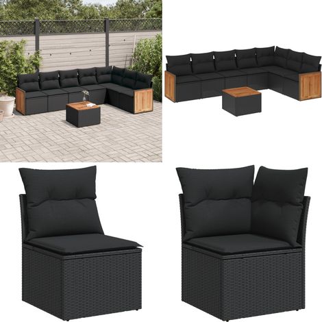 Salon de jardin 8 pcs avec coussins noir résine tressée - Ensemble Salon De Jardin - Meuble Extérieur - Mobilier De Jardin - Chaise Lounge - Set De Jardin - Home & Living (1/5)