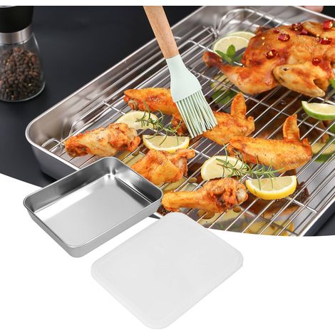 Petit plat/plateau de cuisson profond en acier inoxydable de style japonais avec couvercle pour conserver les aliments. (1/5)