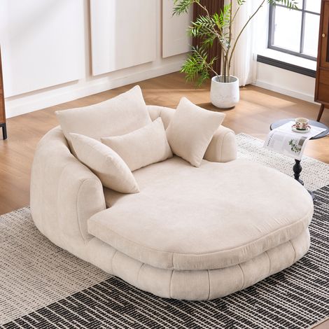 Chaise longue para interior en tela blanca con asiento profundo, cojines de apoyo y espuma de alta densidad para salón, dormitorio o rincón de lectura – CHICFURN (1/5)
