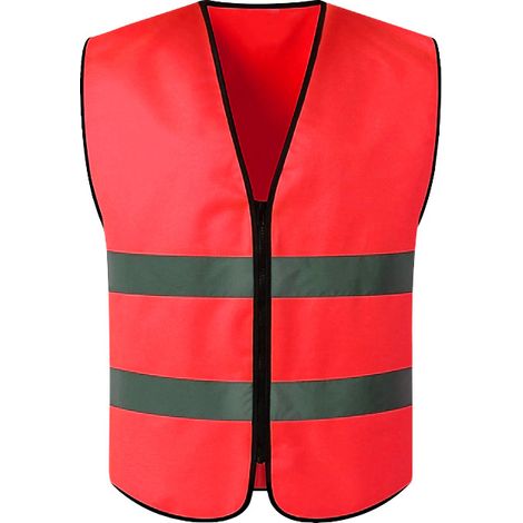 Gilet de Sécurité Haute Visibilité Chantier BTP Paysagisme - Lot de 8 Gilets Fluorescents avec Fermeture Éclair, Maille Respirante Rouge Vif pour Assainissement et Travaux Publics-lsw