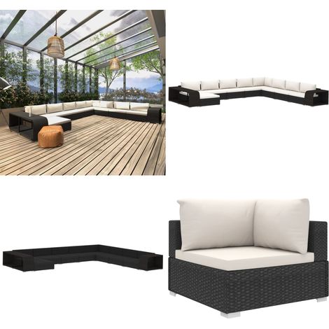 11-tlg. Garten-Lounge-Set mit Auflagen Poly Rattan Schwarz - Auflagen - Rattan (1/5)