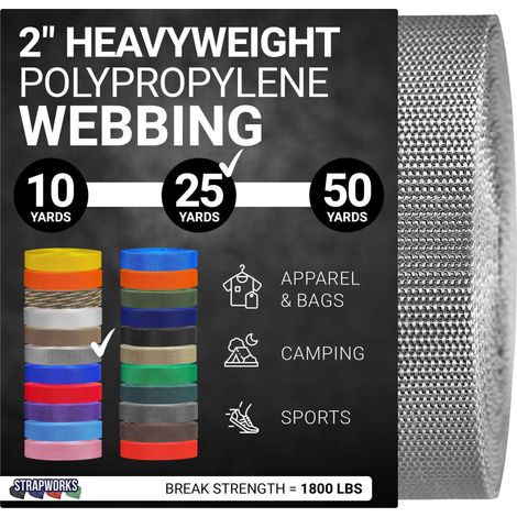 Sangle en polypropylène Lourd Sangle en polyéthylène Robuste pour réparation d'équipement de Bricolage en extérieur 5,1 cm x 22,9 m Gris argenté (1/5)