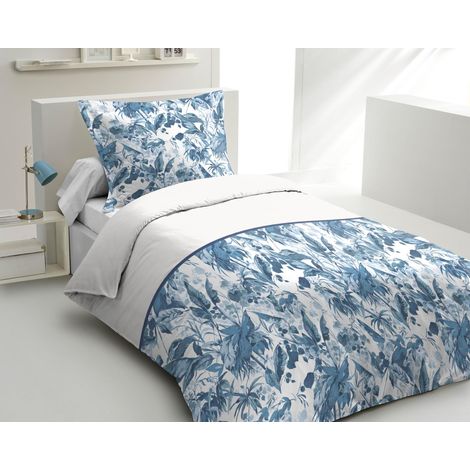 Parure de Couette 140x200 cm 2 pièces Percale de Coton Douce Housse + taie Bleu Modèle La Nomade (1/5)